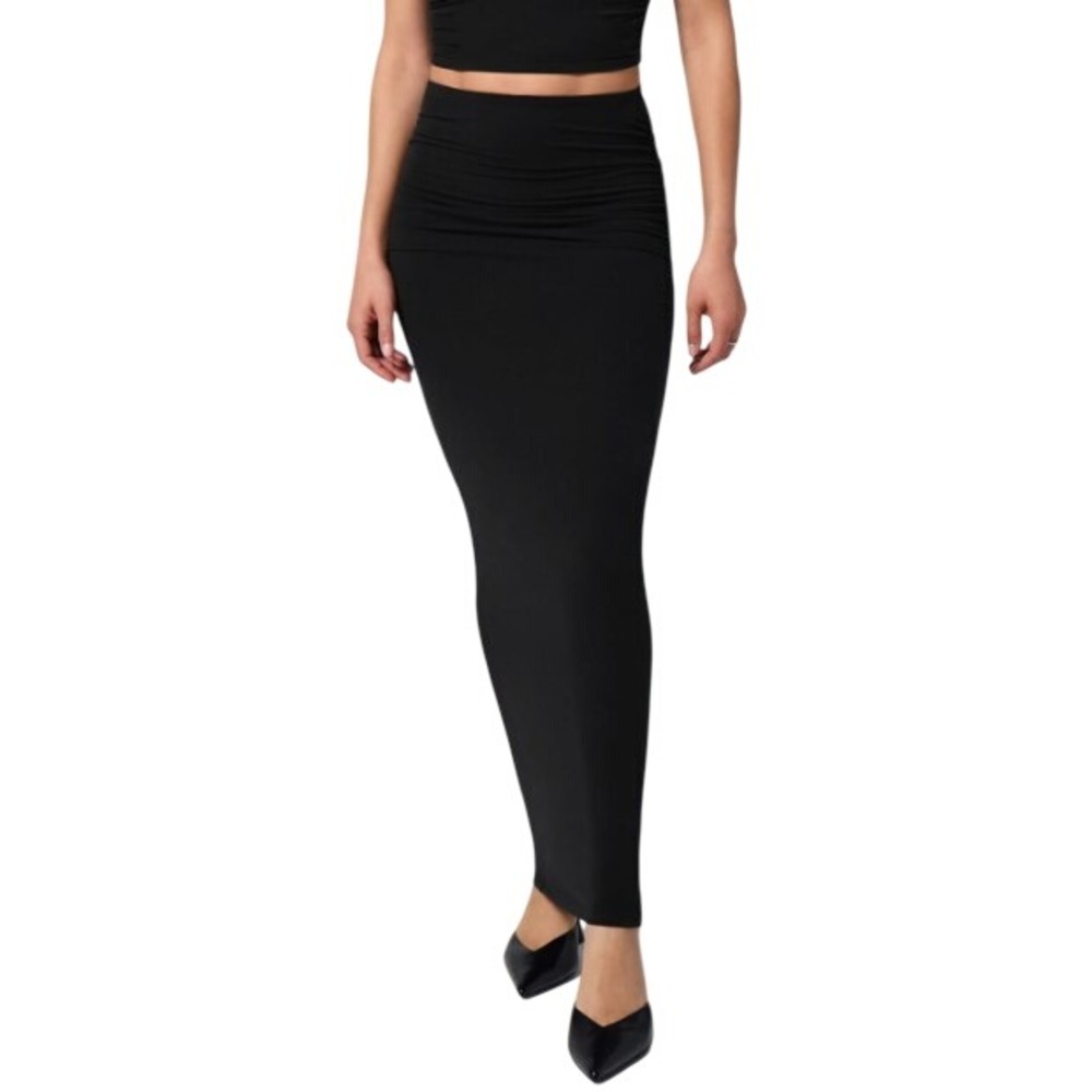 Fabletics Sleek Skirt Black Ruched High Waisted Maxi Skirt‎ Medium